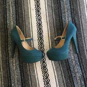 Teal Mary Jane platform stiletto high heel pumps