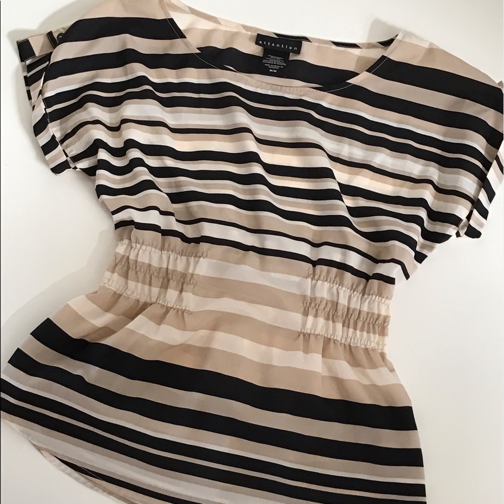 Worn black/tan/cream striped top