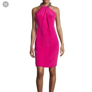 Magenta silk beaded halter neck dress carmen Marc