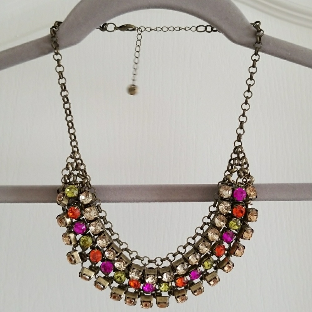 Gorgeous fushia, orange, lime jeweled necklace