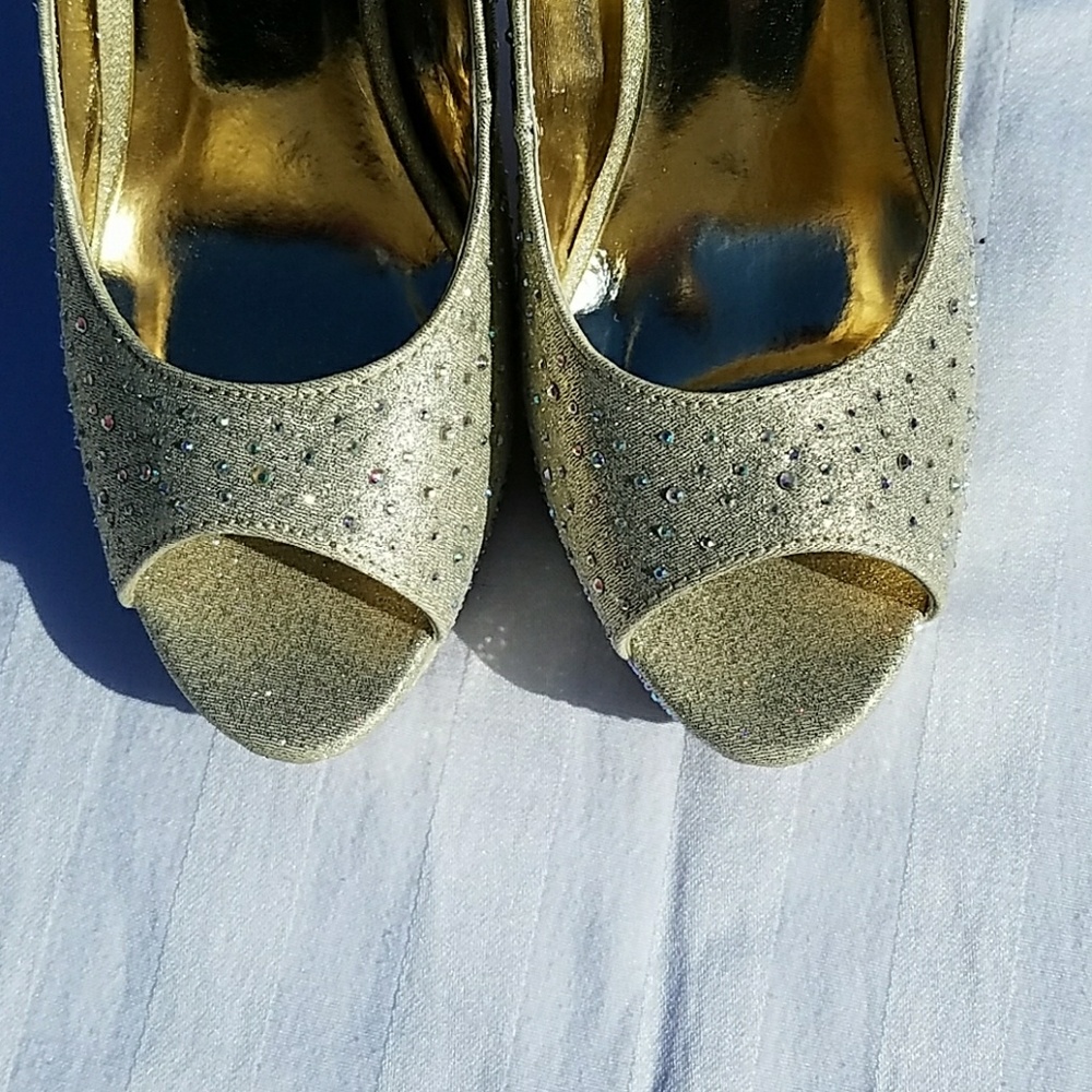 Gold RHINESTONE open toed heels