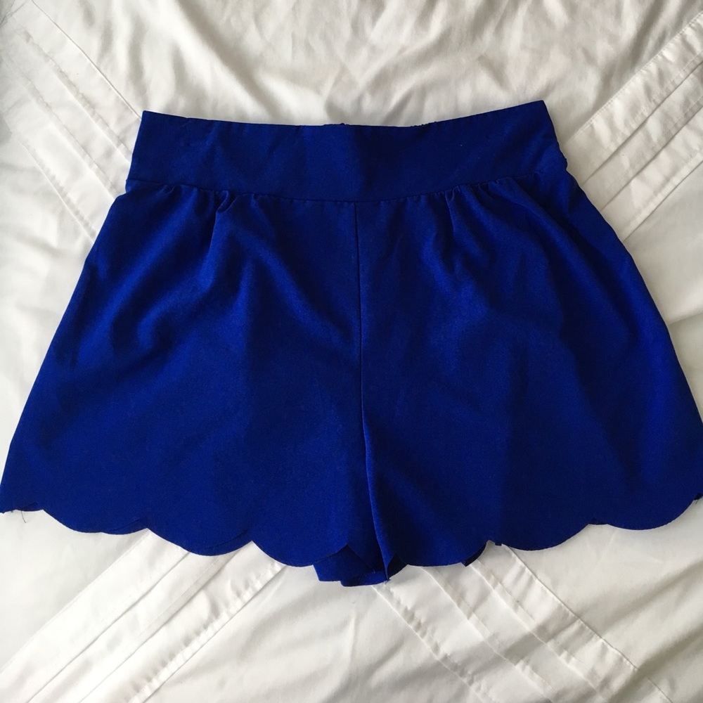 Royal Blue Flowy Scalloped Shorts
