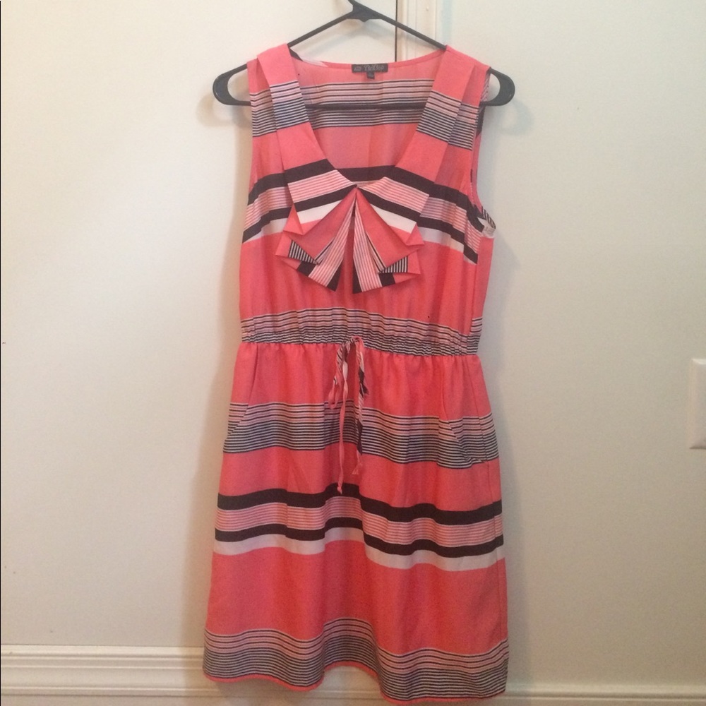 Pink, black and white striped dress