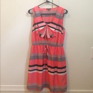 Pink, black and white striped dress
