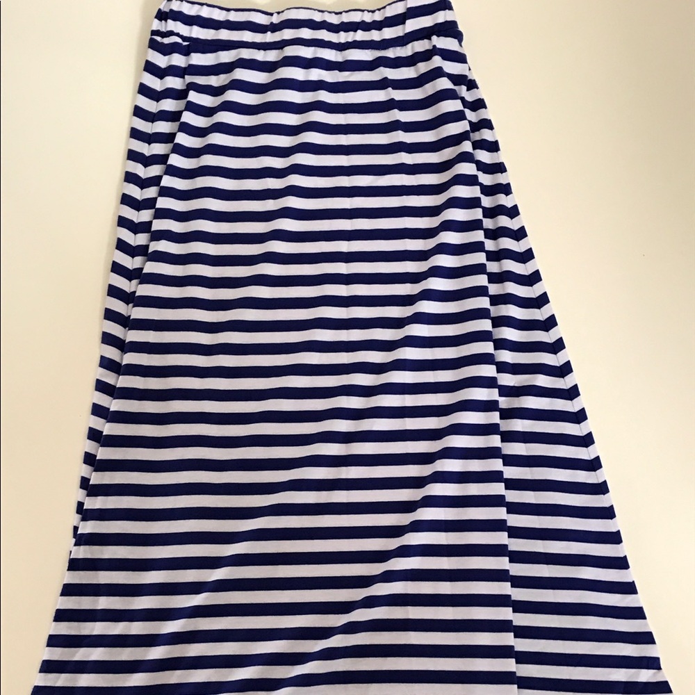 Long skirt with blue and white stripes