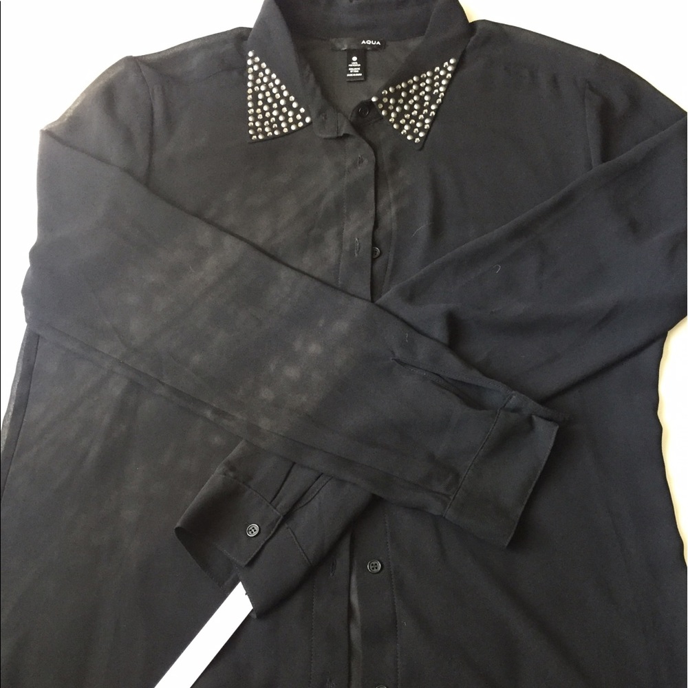 Aqua Blouse with studded collar