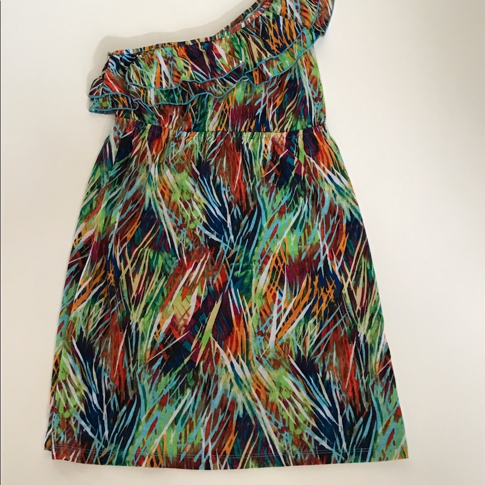 Off the shoulder multi color short dress