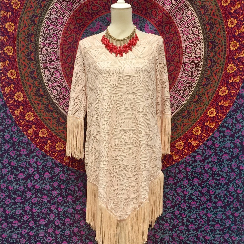 Lace Cream Fringe Dress