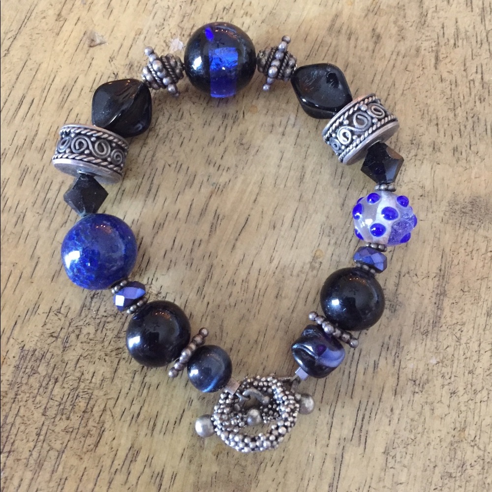 Handmade Crystal Beaded Costume Silver Bracelet