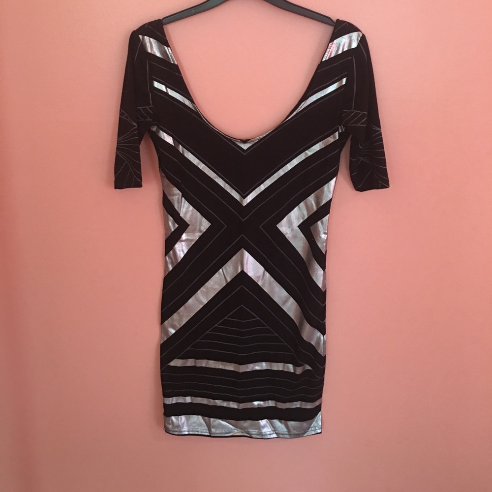 LBD Fitted Black Dress with Metallic Print