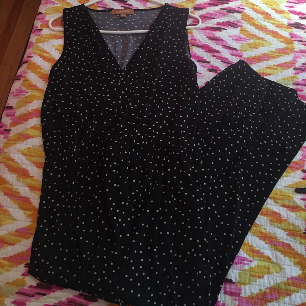 Sleeveless Navy Blue Polkadot Pant Jumpsuit