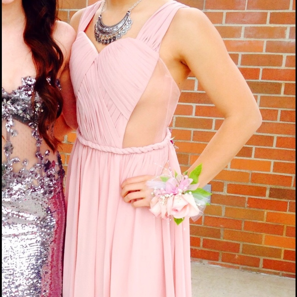 Baby pink chiffon prom dress