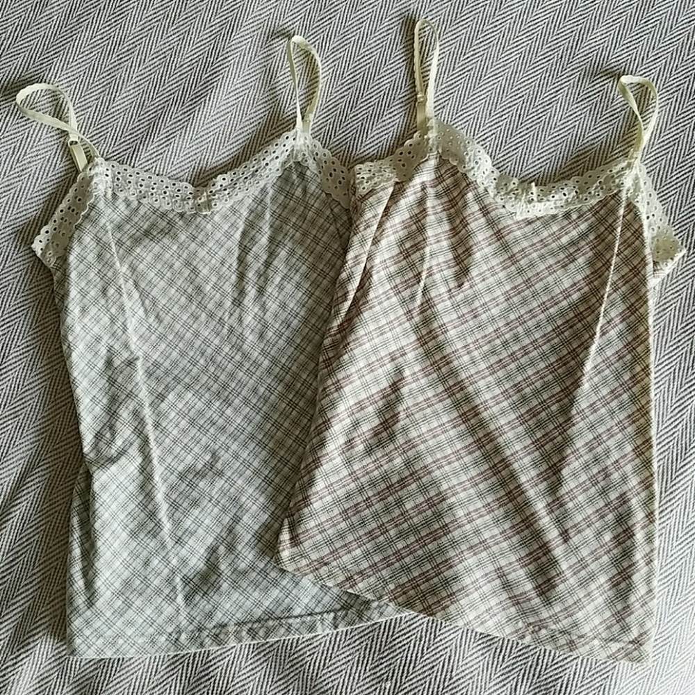 Faded Glory Crochet Trim Plaid Stretch Tank Tops