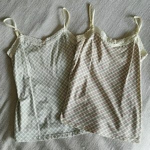 Faded Glory Crochet Trim Plaid Stretch Tank Tops