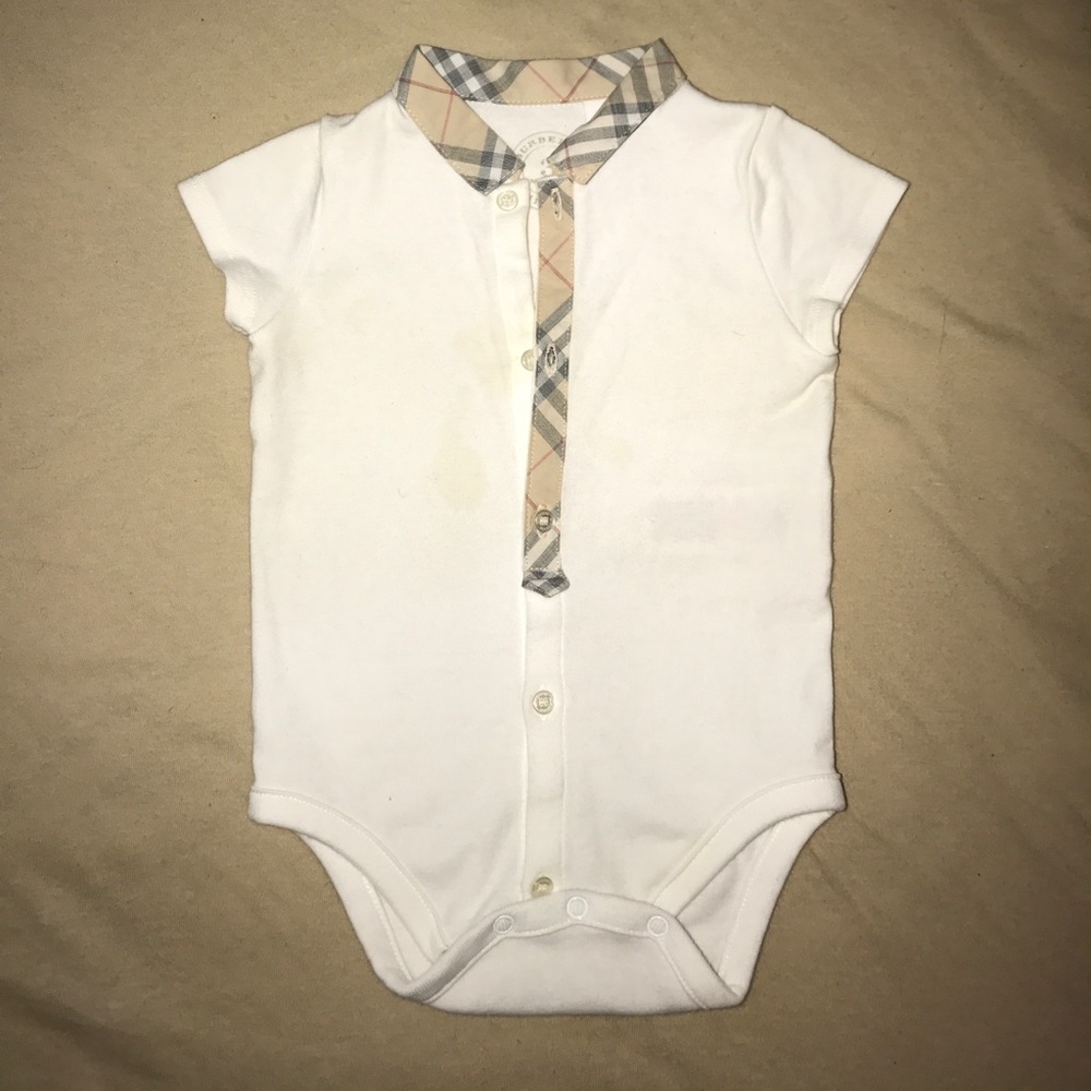1 Burberry onesie & 1 Burberry button up shirt