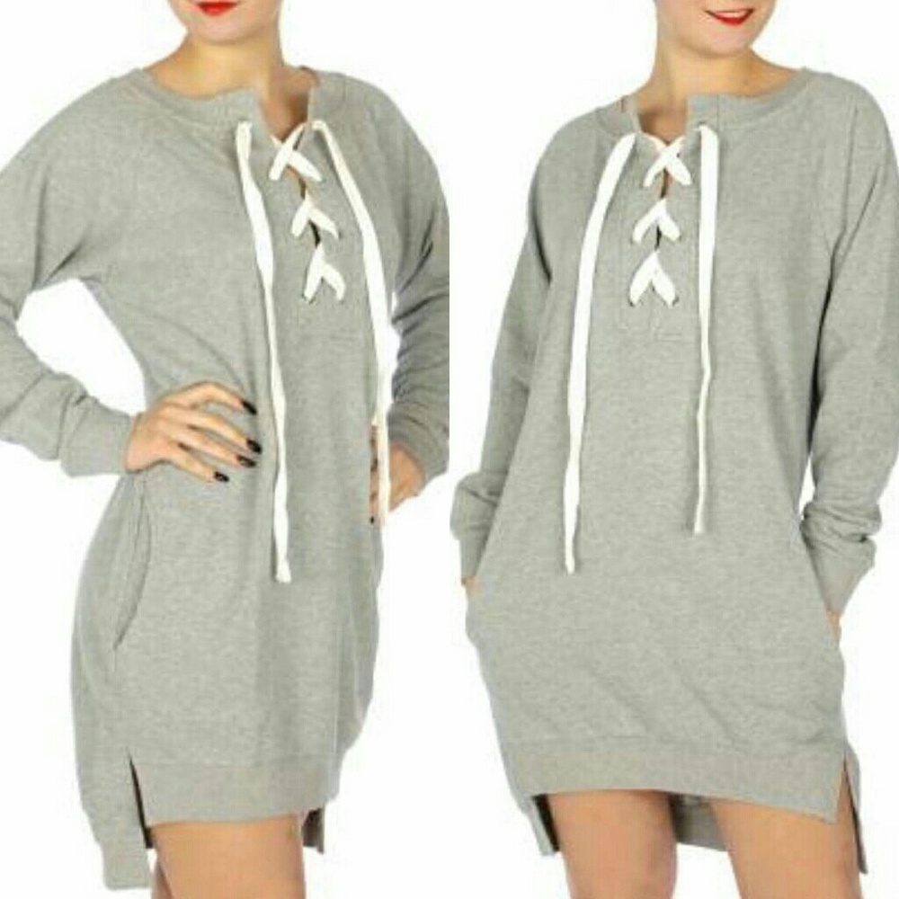 LAST ONE!!! Oversized Lace Up Sweatshirt Dress