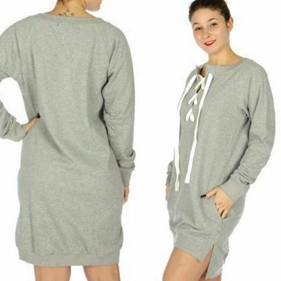 LAST ONE!!! Oversized Lace Up Sweatshirt Dress - Picture 2 of 2
