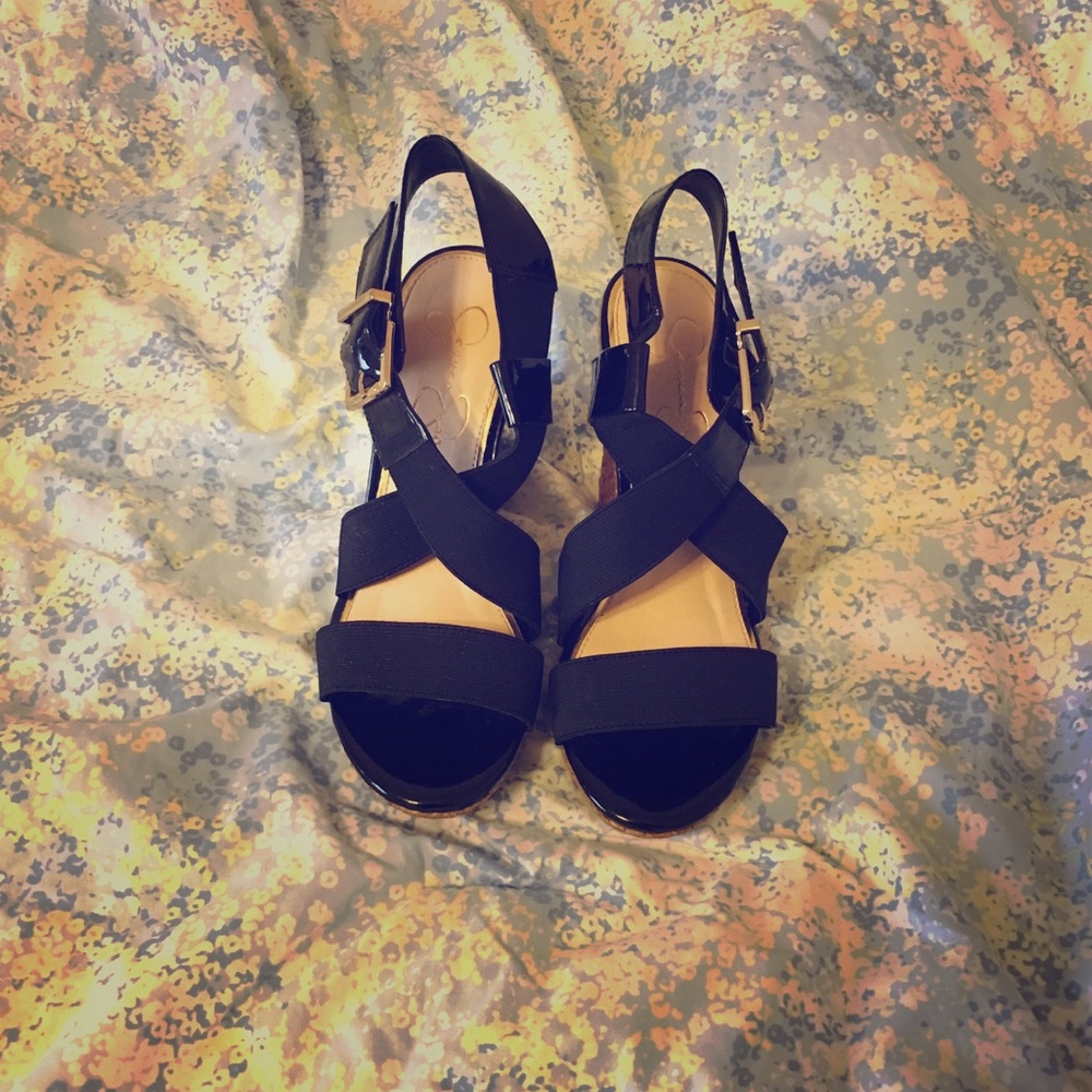 SOLD • Jessica Simpson Black Wedge Sandals