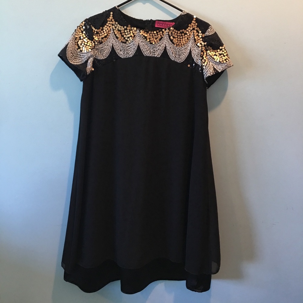 black swing dress w/ sequin details