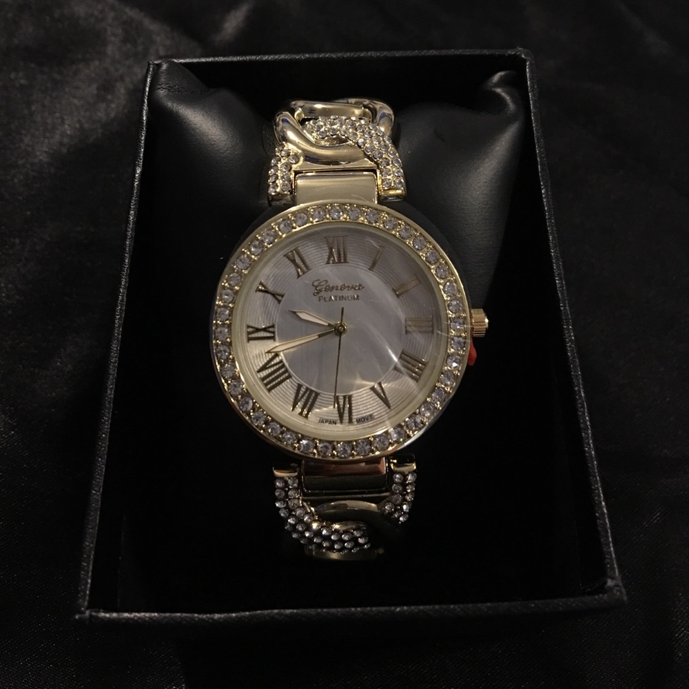 Rhinestone and Gold Chain Watch