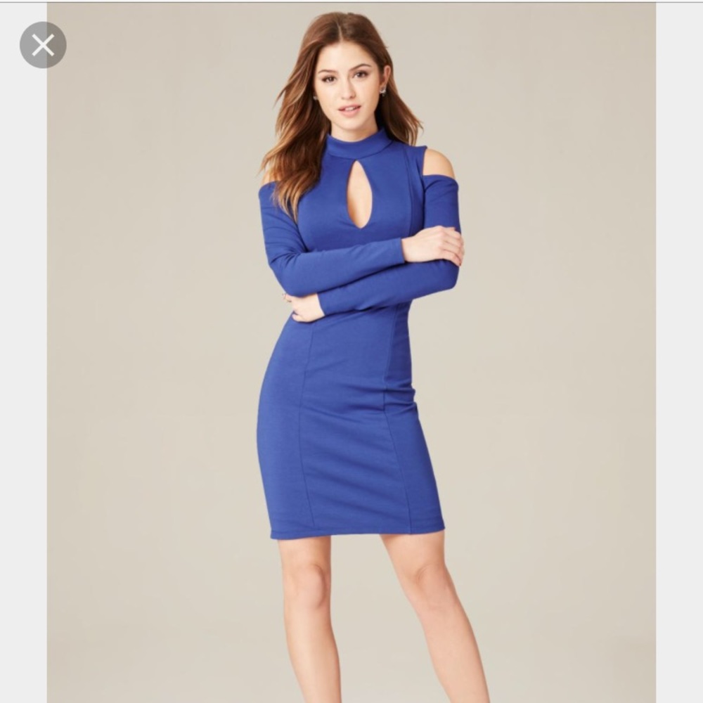 Bebe mock neck dress with cold shoulders
