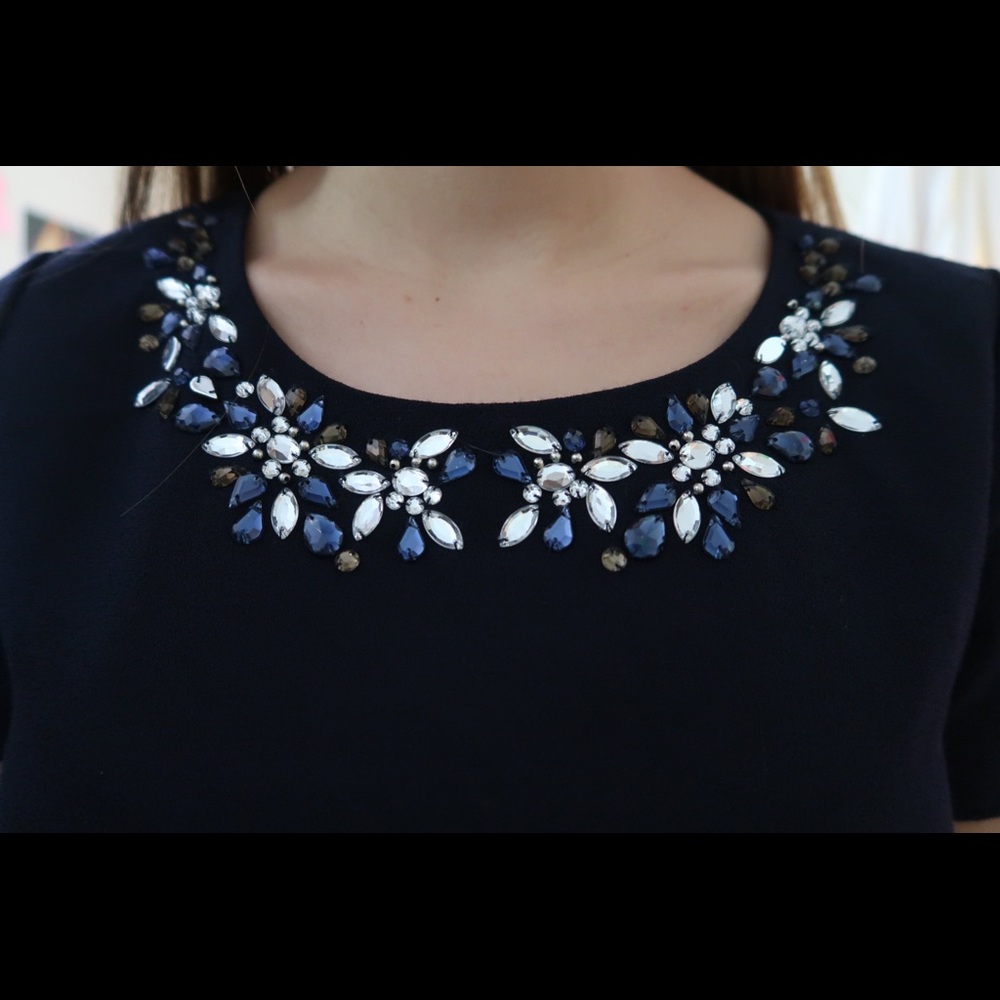 Beautiful J.Crew navy top with jewels