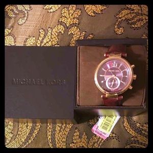 Michael Kors Burgundy and Rose Gold Leather