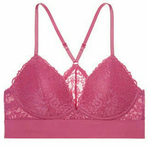 PINK lace lightly lined triangle bralette size med - Picture 2 of 4