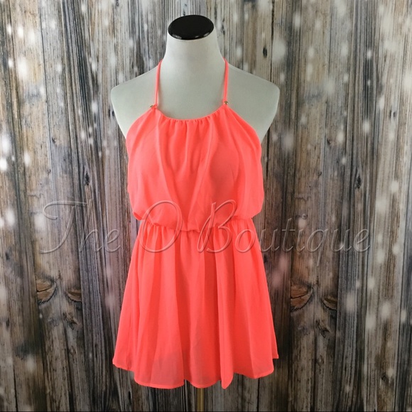 The O Boutique Pants - 🎉CLEARANCE🎉Coral Backless T-Strap Chiffon Romper