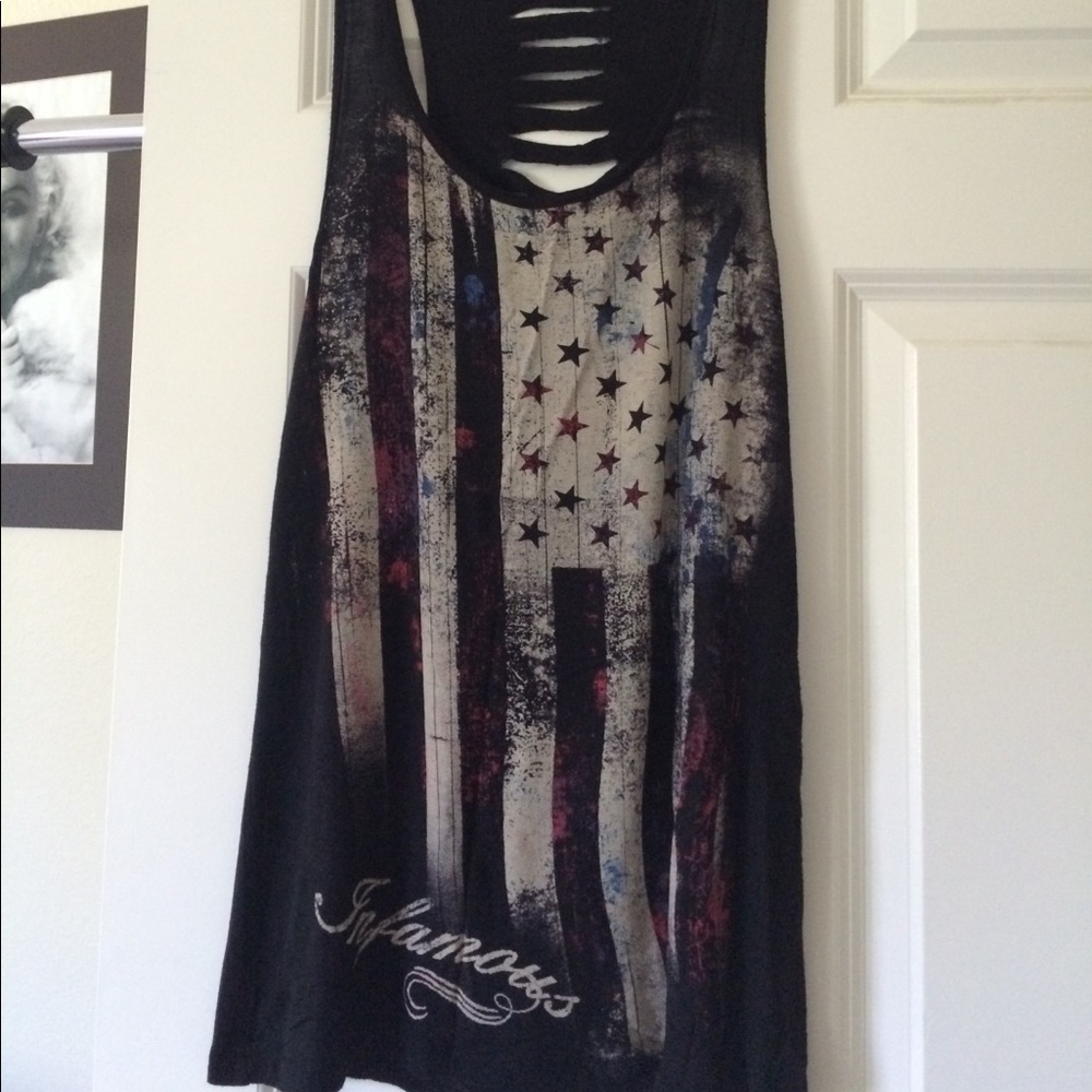 Black infamous tank top with American flag
