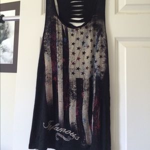 Black infamous tank top with American flag