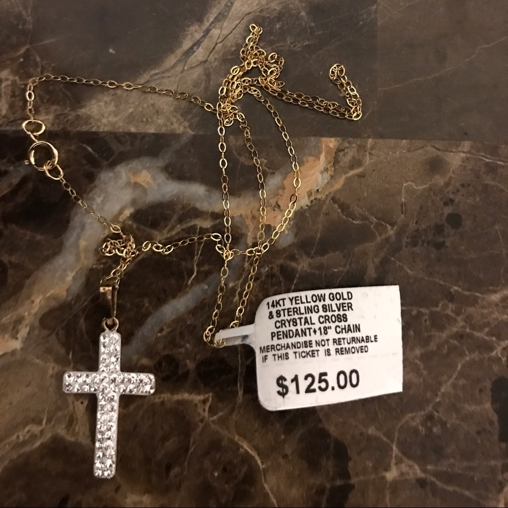 14k yellow gold & sterling silver crystal cross
