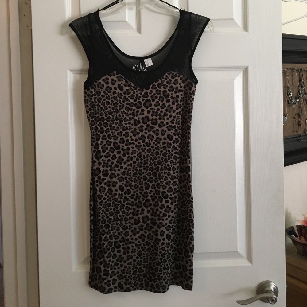 Leopard sheer top body con mini dress NEW