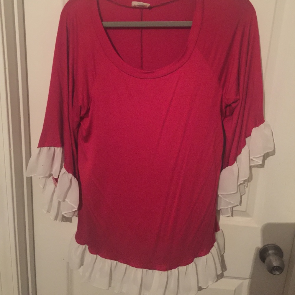 Beautiful red top with bell sleeves and ruffles
