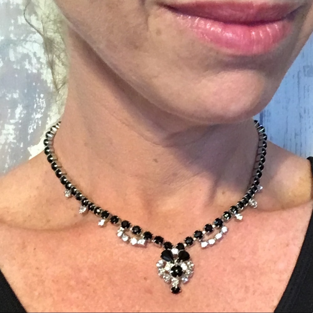 Vintage Black Crystal Rhinestone Necklace