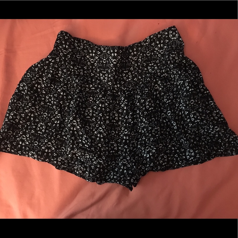 Black floral fabric shorts