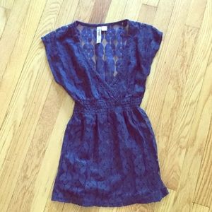 Sheer blouse navy v neck pretty