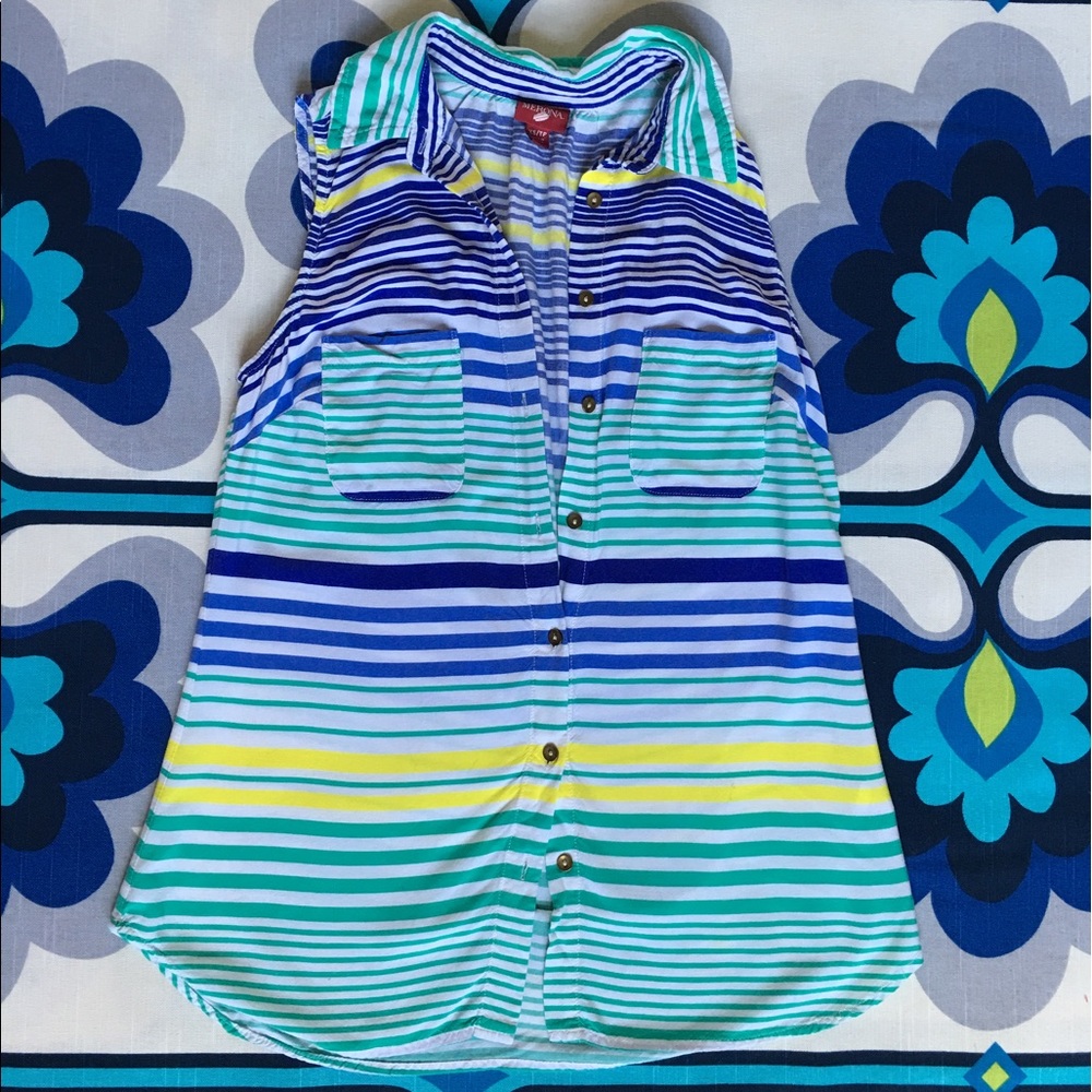 Merona Button Up Sleeveless Striped Top, XS