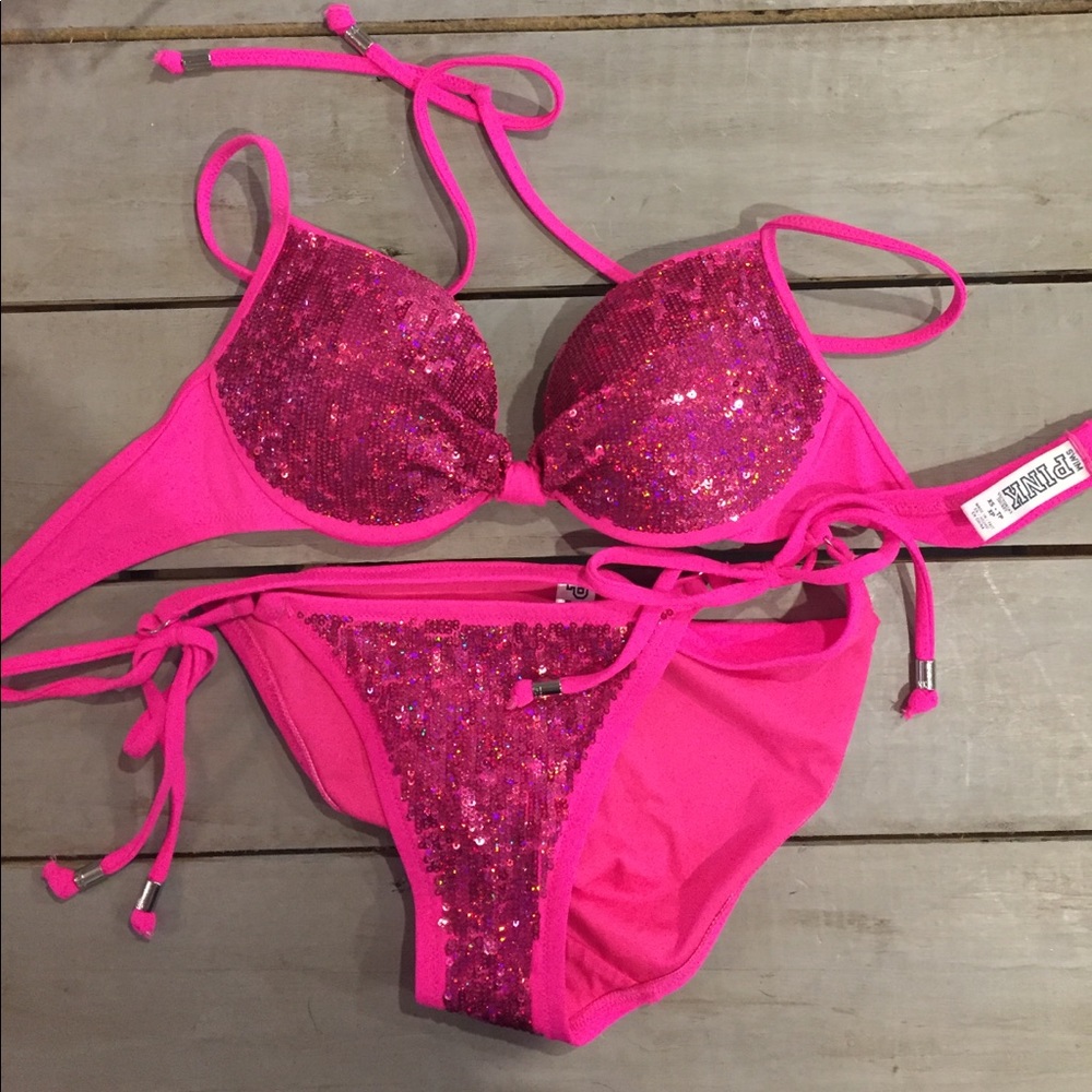 Victoria's Secret Pink hot pink sparkly bikini