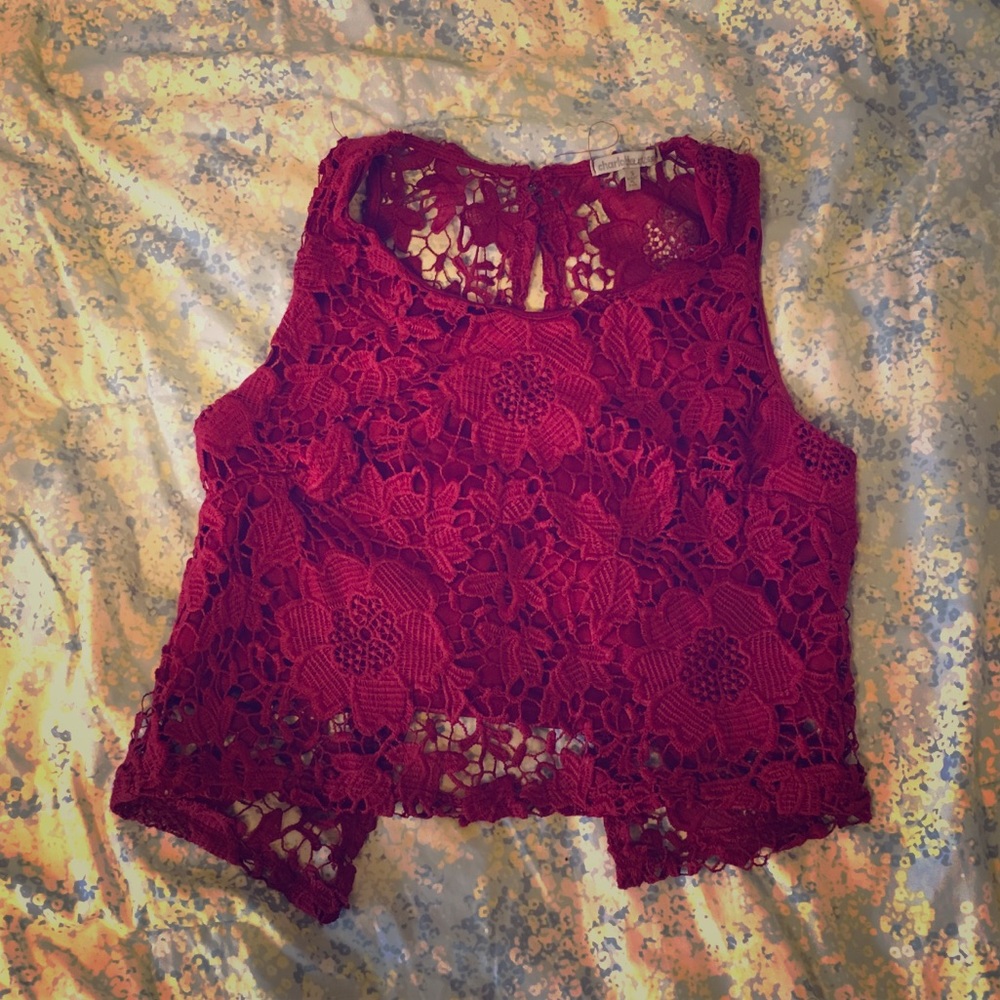 Red crochet lace crop top