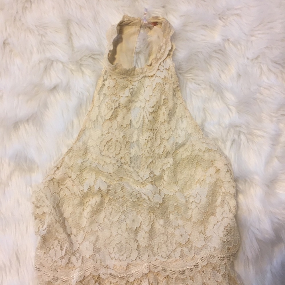 Cream White High Neck Lace Free People Dress 0