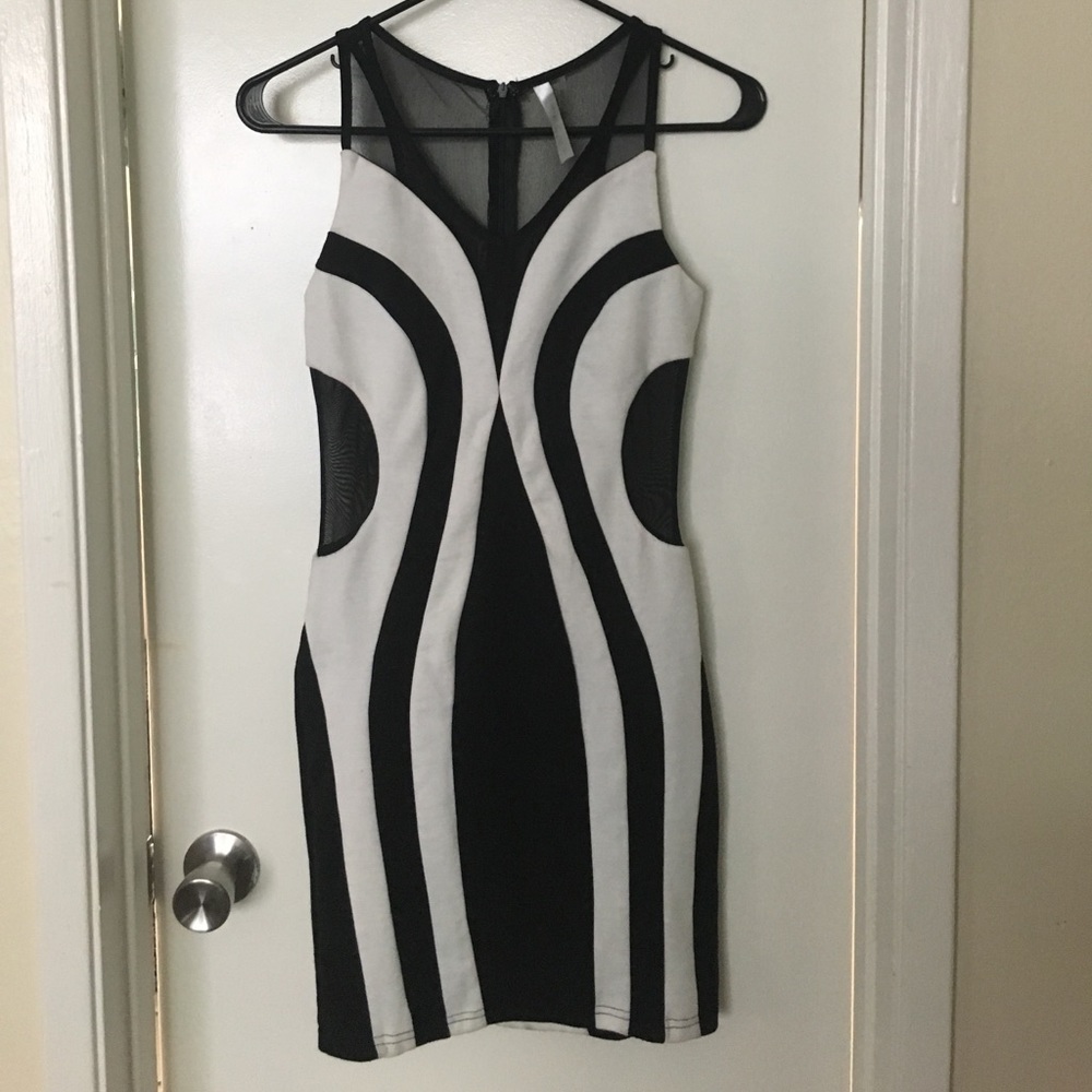 Black and off white dress with sheer detail