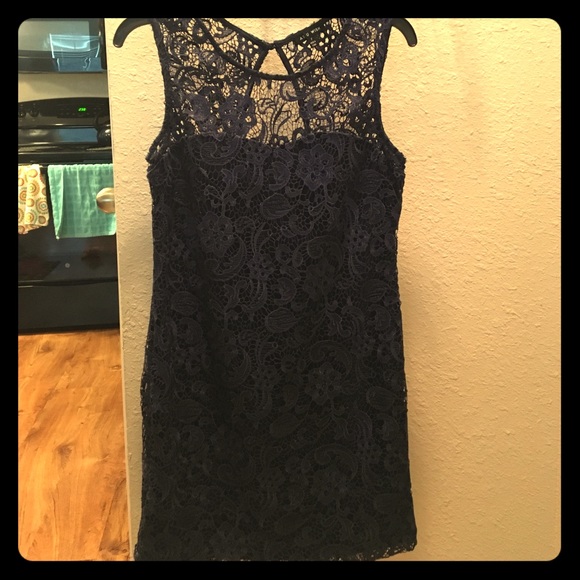 Navy, lace cutout dress - Picture 1 of 3
