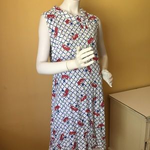 Vintage big cat in flowers dress