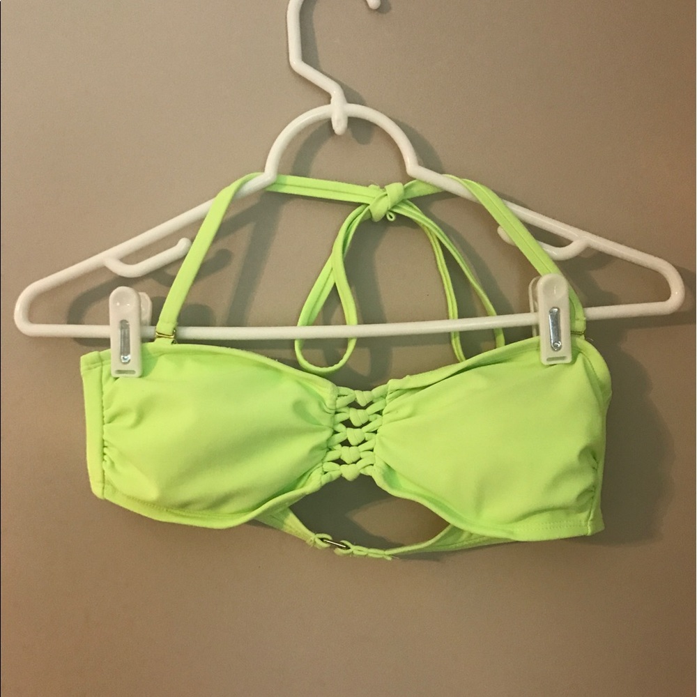 Lime green halter &a strapless option swim top
