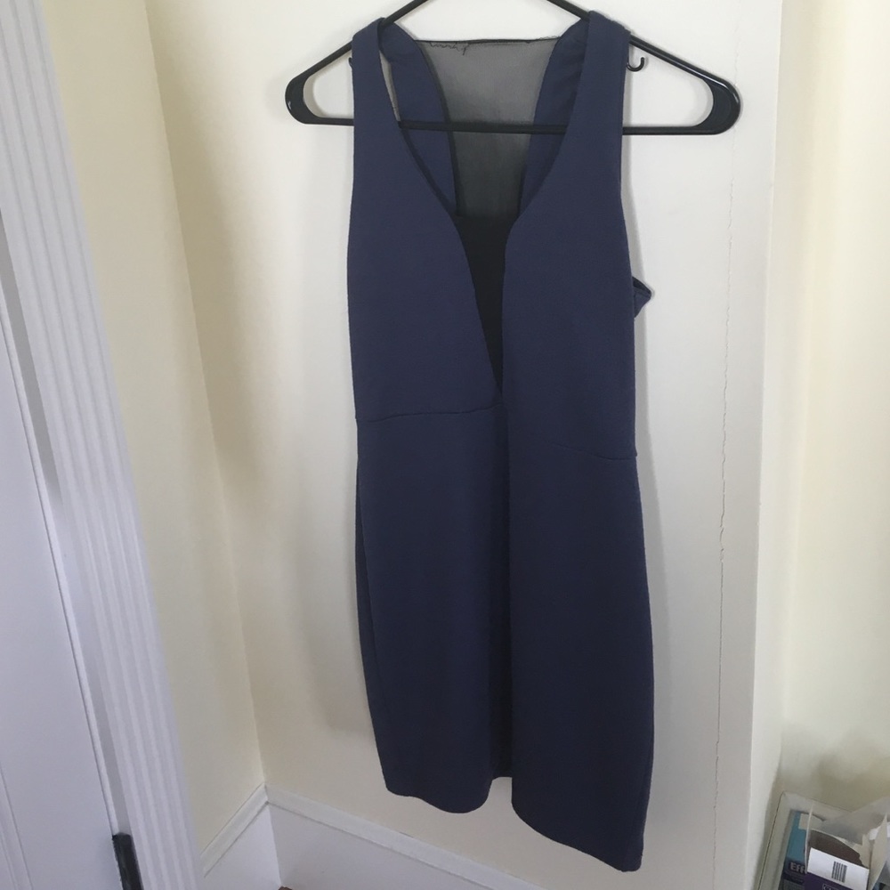 Dress with mesh deep v front and mesh back