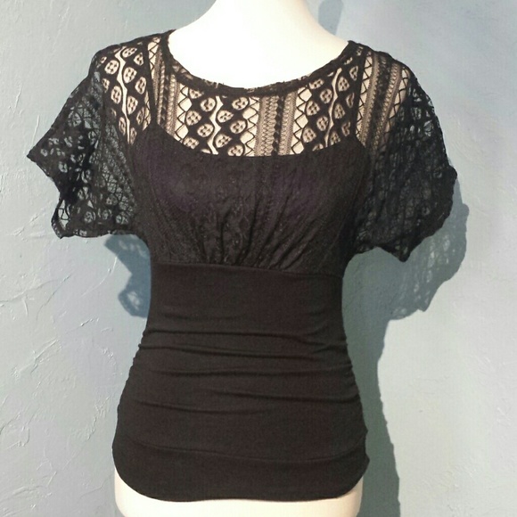 "HeartSoul" Black Lace Top - Picture 1 of 6