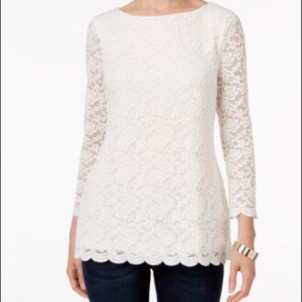 Charter club lace scallop top beige large