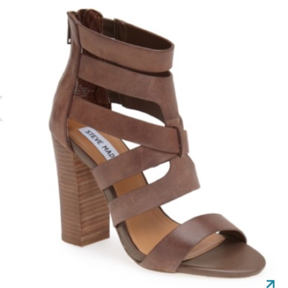STEVE MADDEN cruizz brown cage stacked wide heels