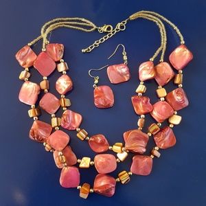 Pink Stone & Sea Bead Necklace Set